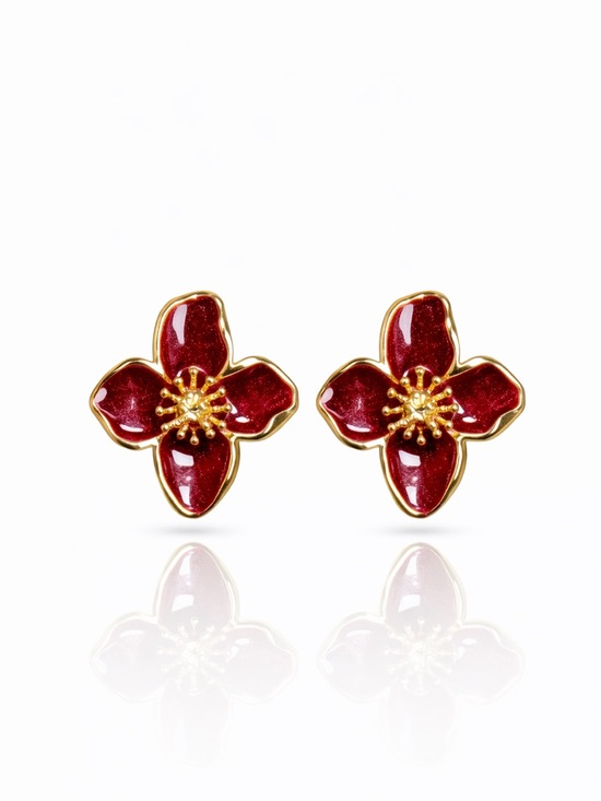 Zara Jewelry - Gold and Burgundy Flower Stud Earrings